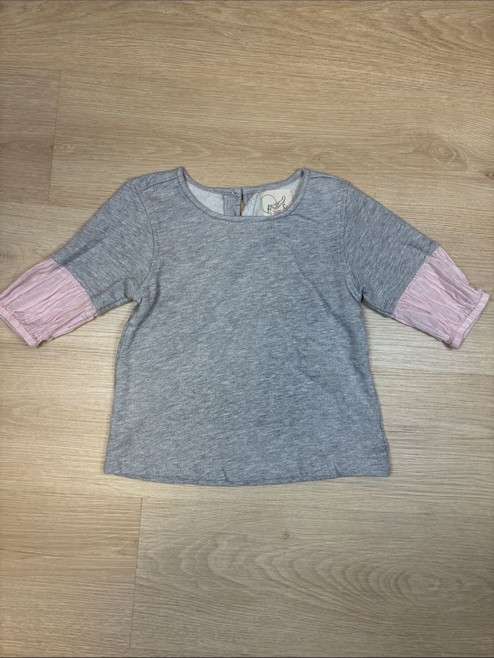 PEEK Girls' 4/5 Grey Knit Top Pink Puff Sleeves ASO Hope Mikaelson The Originals